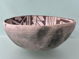 7 3/4" x 3" Black on White Mimbres Anasazi Bowl, Broken and Reglued, Unrestored, WOW, Arizona,