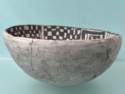 7 3/4" x 3" Black on White Mimbres Anasazi Bowl, Broken and Reglued, Unrestored, WOW, Arizona,