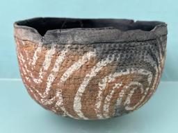 HIGHLIGHT 7" x 4 1/2" Rare Redware w/White Design, Anasazi, Broken+Reglued, NO RESTORATION