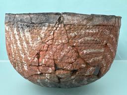 HIGHLIGHT 7" x 4 1/2" Rare Redware w/White Design, Anasazi, Broken+Reglued, NO RESTORATION