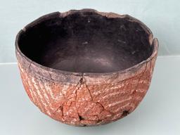 HIGHLIGHT 7" x 4 1/2" Rare Redware w/White Design, Anasazi, Broken+Reglued, NO RESTORATION
