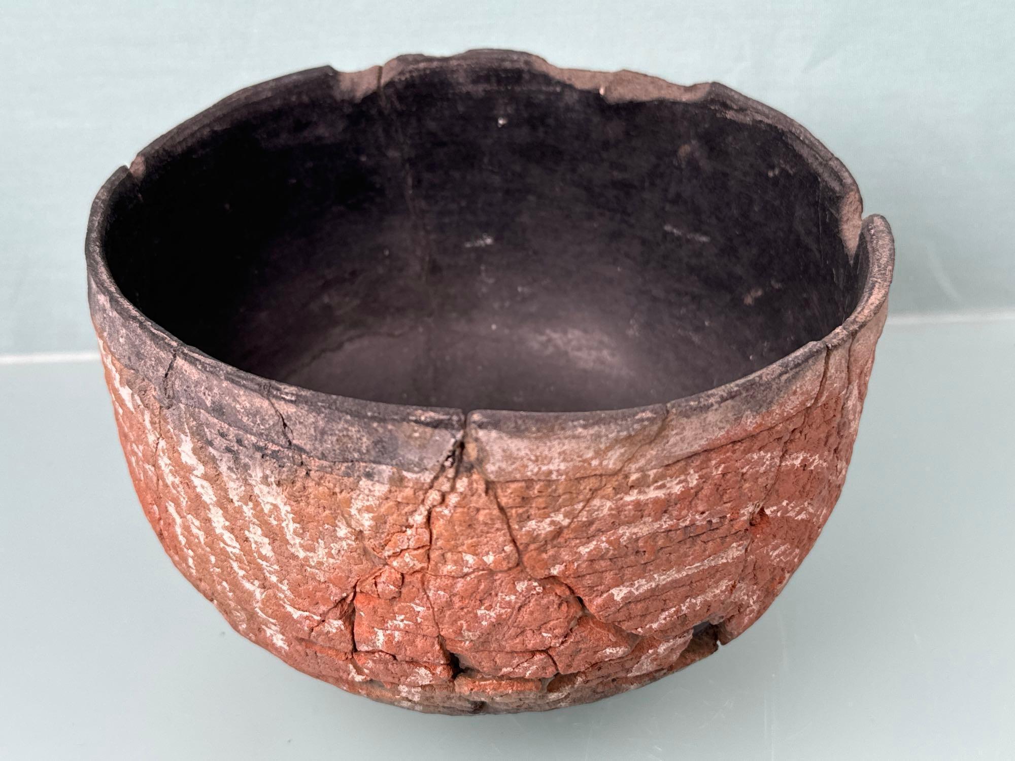 HIGHLIGHT 7" x 4 1/2" Rare Redware w/White Design, Anasazi, Broken+Reglued, NO RESTORATION