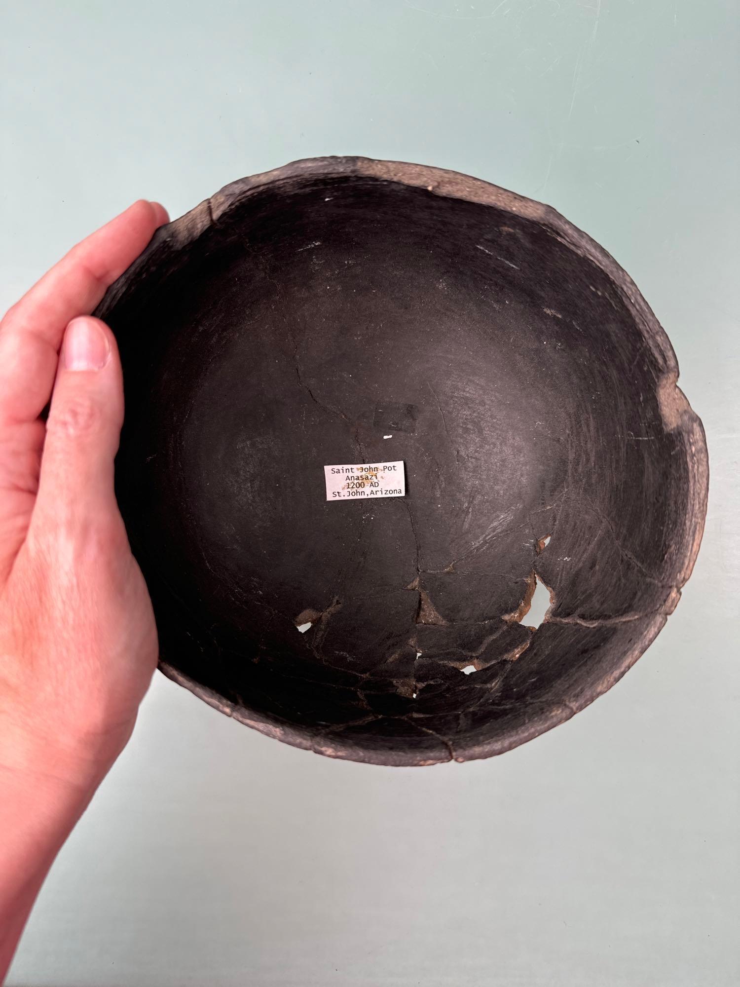 HIGHLIGHT 7" x 4 1/2" Rare Redware w/White Design, Anasazi, Broken+Reglued, NO RESTORATION