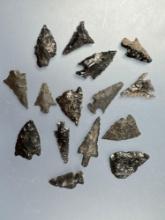 Lot of 15 Obsidian Points, Longest is 1 3/16", Found in Harney Co., Oregon, Ex: Ted Knieriem