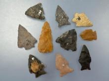 Lot of 10 Various Arrowheads, Longest 2", Found in New Jersey, Ex: Walt Podpora