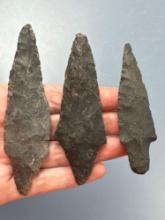 3 Fine Schuylkill Points, Chert, Longest is 4", Found in Berks Co., Pennsylvania, Ex: Ted Knieriem