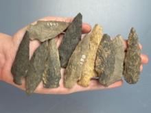 10 Fine Stemmed Points, Longest is 3 1/8", Found in Berks Co., Pennsylvania, Ex: Ted Knieriem