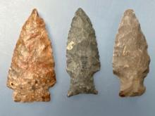 3 Smaller Arrowheads, Longest is 1 7/8", Found in Greenwood Co., Kansas by Terry Miller
