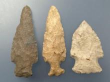 Lot of 3 Various Arrowheads, Longest is 2 7/8", Found in Greenwood Co., Kansas by Terry Miller