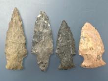 4 Fine Arrowheads, Longest is 2 3/4", Found in Greenwood Co., Kansas by Terry Miller