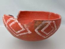 8" x 3 1/4" Anasazi Pottery Vessel, Red w/White Design, Broken and Reglued, Arizona, Ex: Miller