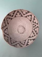 RARE 8 1/2" x 3 1/2" Mimbres Black on White Pottery Vessel w/Star Bottom Design, Stress Crack,