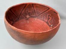 8" x 3 3/4" Black on White Anasazi Pottery Vessel, Broken+Reguled, Chips Noted on Rim, Paint Damage