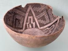9 1/4" x 5 1/4" Black on Red Anasazi Pottery Vessel, Broken and Reglued, NO Restoration, Miller