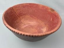 8" x 3" Red Paint, Tally Marked Pottery Vessel, Bowl, Mississippian, x2 Small Spots Restoration