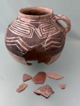 RARE 7" x 8" Black on White Anasazi Pitcher w/Handle, Arizona, Broken and Reglued, Missing Pieces