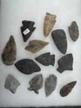 12 Various Arrowheads, Found in Pennsylvania (Various Locations), Longest is 2 1/4"