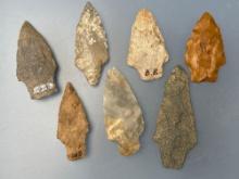 7 Various Arrowheads, Found in Lancaster and York County, Pennsylvania, Longest is 3"