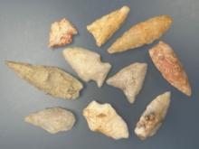 10 Various North Carolina Points, x1 Dalton, Longest is 2 1/2", Ex: Carole Collection,