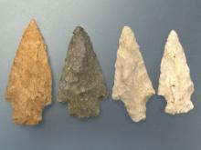 x4 Stemmed Points, Longest is 2 3/4", Found in Greenwood Co., Kansas, Ex: Terry Miller