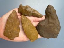 4 Nice Jasper Arrowheads, Longest is 4", Found in Lehigh Co., Pennsylvania Ex: Ted Knieriem