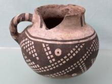 RARE and SOLID 4 7/8" x 4" Black on White Pitcher, Twisted Handle, Anasazi,NO RESTORATION OR GLUE!