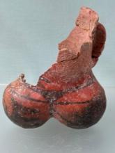 5" x 6" Jar w/Handle, Anasazi Black on Red, 3 Lobes at Bottom, Broken and Reglued Condition