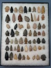60+ Various Arrowheads, Found in Central States, Ex: Bob Sharp, Walt Podpora, Longest is 2 1/8"