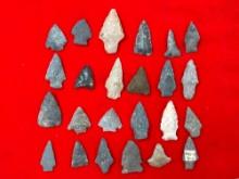24 Various Arrowheads, Found in New Holland, Pennsylvania, Longest is 1 7/8"