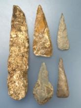 Lot of 5 Knives, Drills, Jasper Blade, Longest is 5 3/16", Found along the Lower Susquehanna