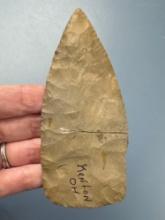 THIN 4 3/4" Adena Blade, Found in Kenton, Ohio, Broken+Reglued In Middle, Ex: Harold Sexton