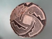 RARE 10" x 5" Mimbres Anasazi Bowl, Broken and Reglued, Unrestored, Arizona, Ex: Terry Miller,