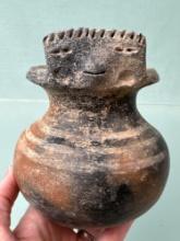 RARE 5 1/2" x 4" Human Effigy Pre-Columbian White on Red, Impressive, Broken/reglued NO RESTORATION