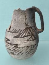 RARE 4 1/2" Miniature Black on White Anasazi Pitcher, Unrestored, Broken and Reglued, Missing Some