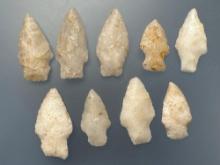 9 Quartz Arrowheads, Longest 2 1/4", Found near Conowingo Dam, Cecil Co., Maryland, Ex: Podpora