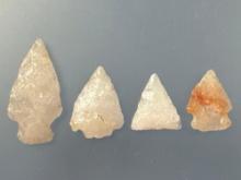 4 Fine Quartz Points, Longest is 1 1/2", Found in Lancaster Co., Pennsylvania, Ex: Ted Knieriem