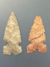 Pair of Rare Tri-Notched Harrell Points, Longest is 1 1/8", Found in Greenwood Co., Kansas,