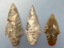 3 Well-Made Gary Points, x1 Semi Translucent, Longest is 2 3/8", Found in Ponca City, Kay Co.