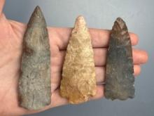 3 Serrated Points, Snapped Bases, Longest is 3 3/8", Found in Ponca City, Kay Co., Oklahoma