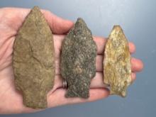 x3 Hoovers Island Points, Archaic Points, Longest is 3 3/4", Found along the Lower Susquehanna River