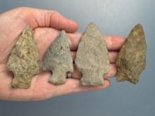 4 Fine Rhyolite Points, Stemmed, Found near Ortanna, Adams Co., Pennsylvania by Paul Fissel