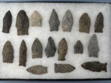 17 Fine Rhyolite Fox Creek Arrowheads, Longest is 2 3/4", Found near Ortanna, Adams Co.,