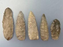 5 Fine Blades, Longest is 3 1/16", Found along the Nemaha River in Nemaha Co., Kansas