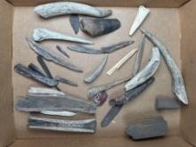 NICE Lot of Bone Tools, Awls, Blades, Flakers, Longest is7 3/4", Found along the Nemaha River