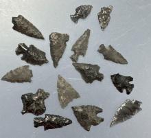 Lot of 15 Obsidian Points, Longest is 1", Found in Harney Co., Oregon, Ex: Ted Knieriem