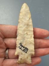 NICE 3 7/16" Burlington Chert Hardin, Found in Fayette, Illinois, Jerry Dickey COA, Ex: Sexton