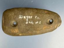 FINE 3 1/8" Banded Slate Gorget, Found in Wayne Co., Indiana, Ex: Clyde Oler, Stabey Brzoski