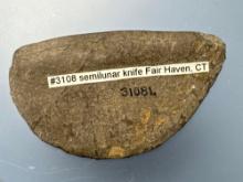 RARE 3 3/8" Ulu/Semi Lunar Knife, Found in Fair Haven, Connecticut, Ex: Larry Kemmerer, T. Madeira