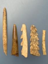 New York Bone Harpoons and Bone Points, Gorge, Hollow Bead, Excavated Seneca Site NY