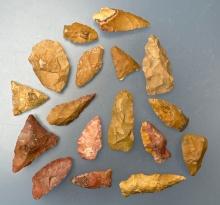 Lot of 17 Jasper Arrowheads, Found in Sussex Co., Delaware, Longest is 2 1/16"